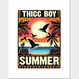Tropical Thicc Boy Summer with Palm Tree Sunset Posters and Art